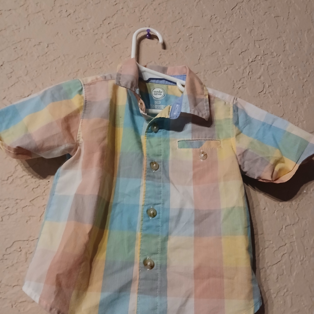 Wonder Nation Multicolor Plaid Button Down Shirt